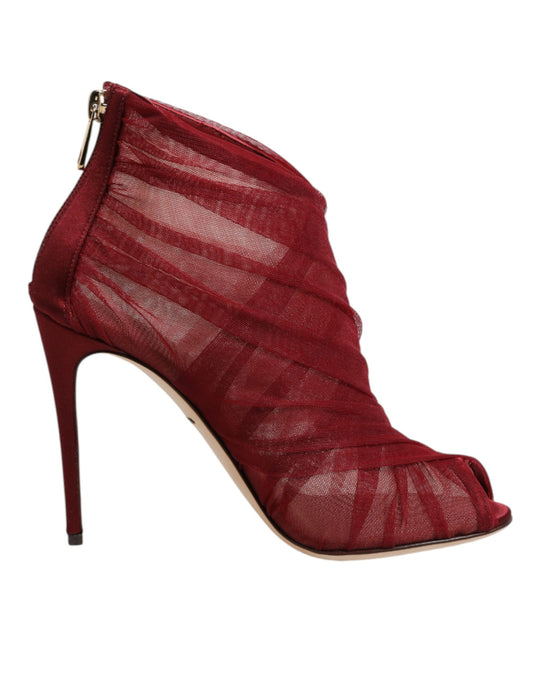 Dolce & Gabbana Red Tulle Ankle Boots Stiletto Heels