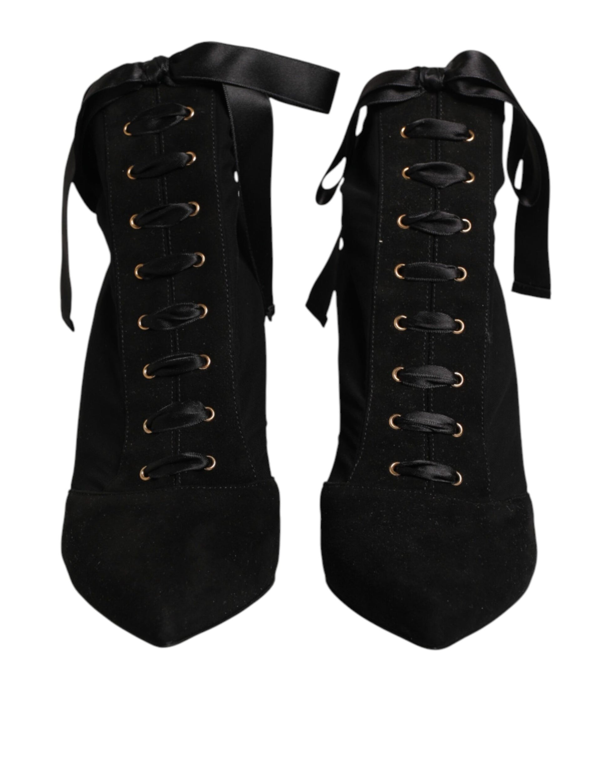 Dolce & Gabbana Black Stiletto Heels Lace Up Boots