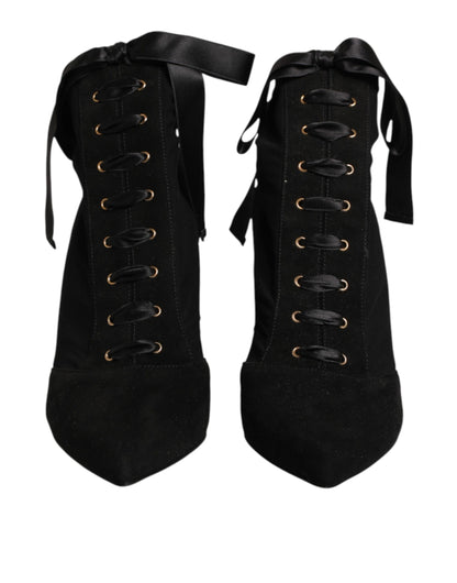 Dolce & Gabbana Black Stiletto Heels Lace Up Boots