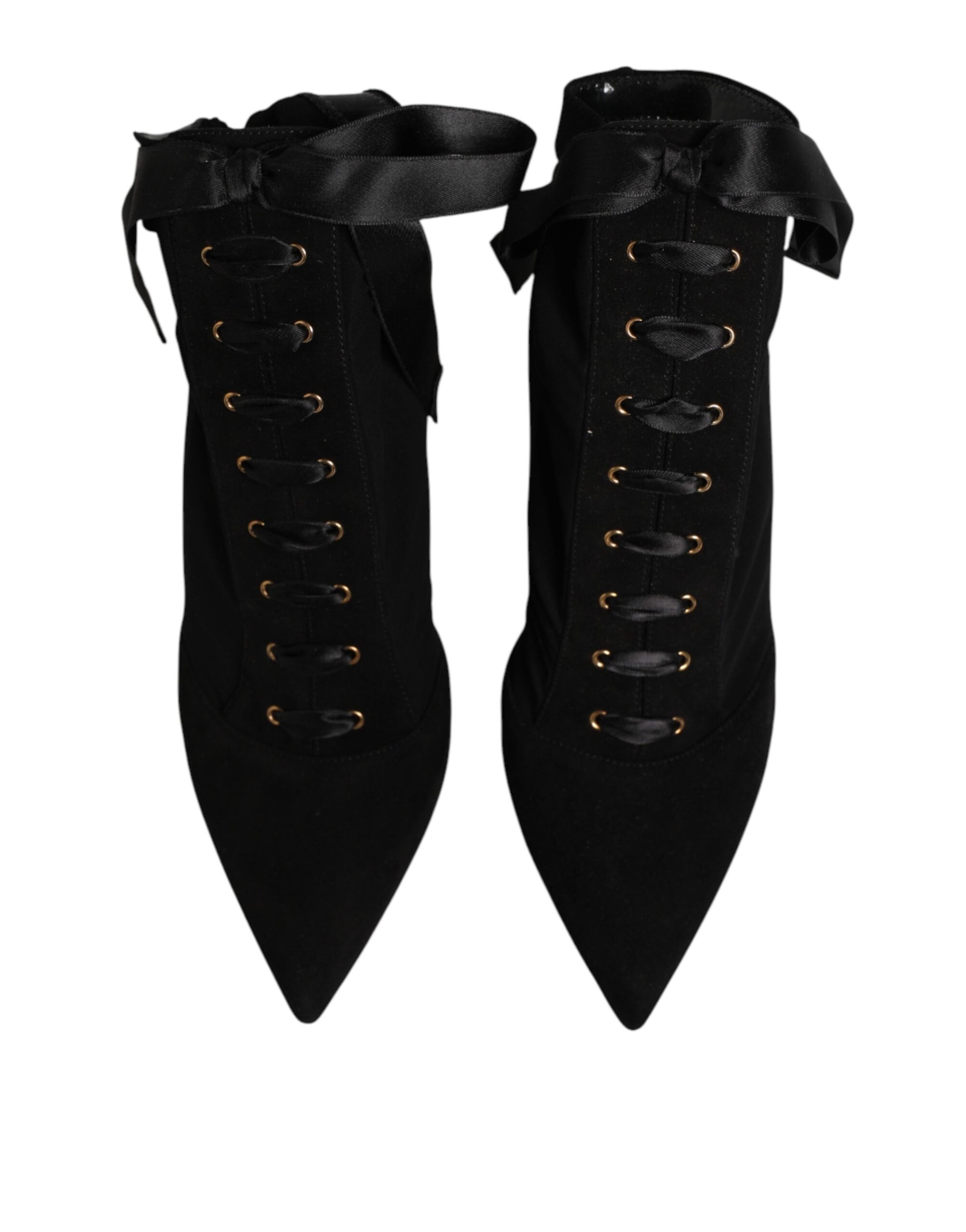 Dolce & Gabbana Black Stiletto Heels Lace Up Boots