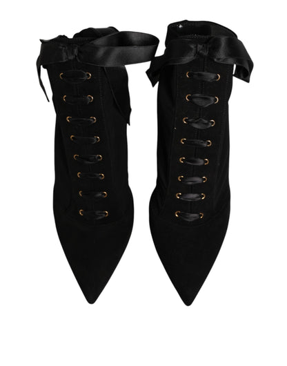 Dolce & Gabbana Black Stiletto Heels Lace Up Boots