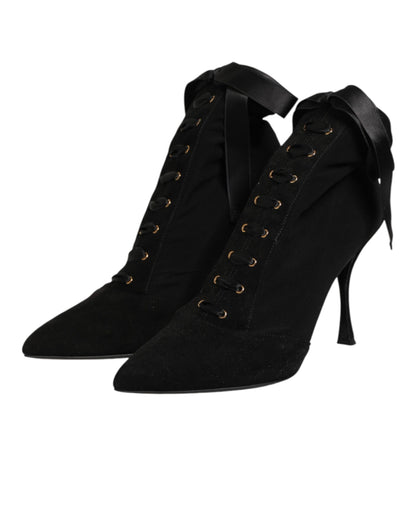 Dolce & Gabbana Black Stiletto Heels Lace Up Boots