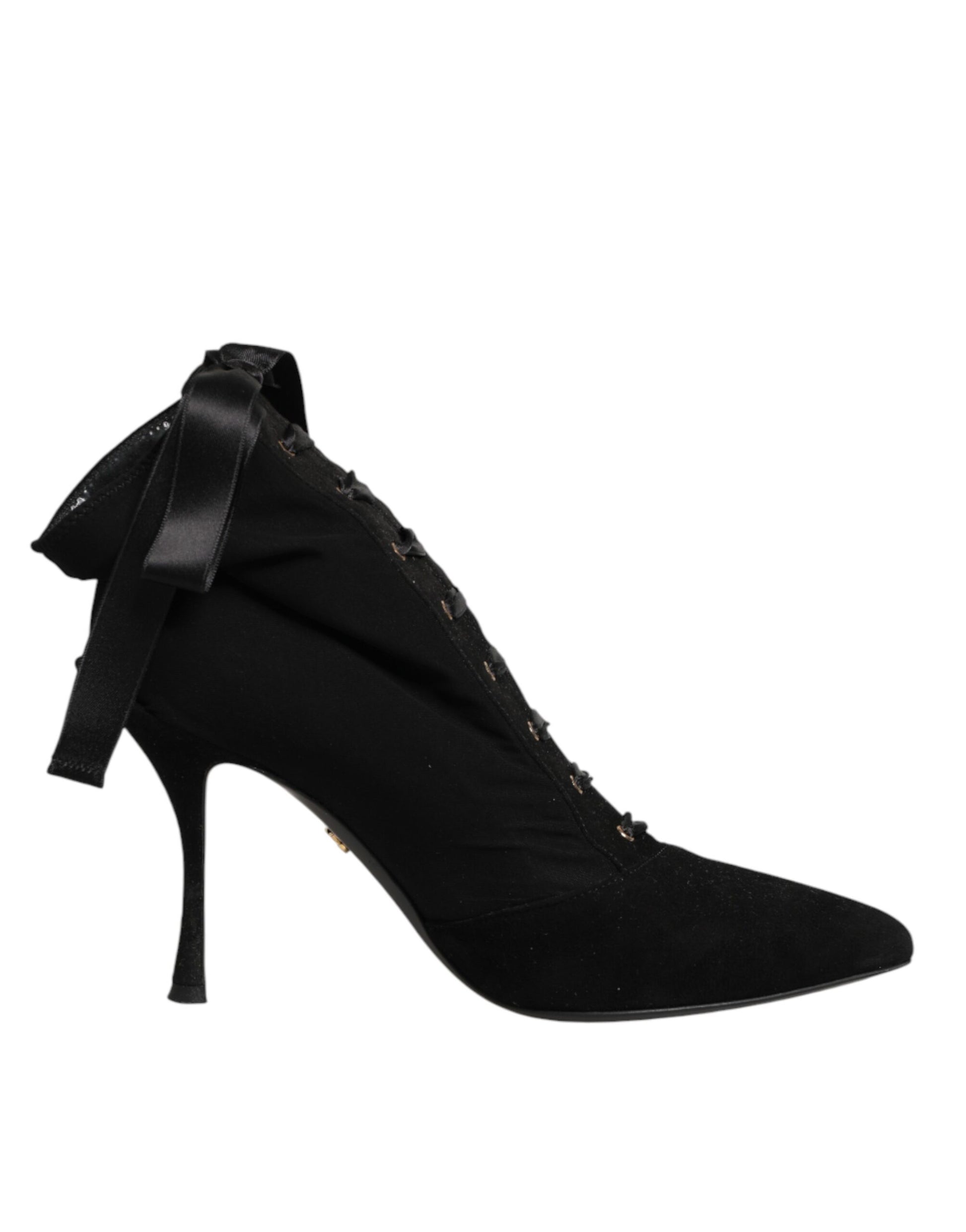 Dolce & Gabbana Black Stiletto Heels Lace Up Boots