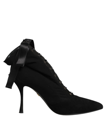 Dolce & Gabbana Black Stiletto Heels Lace Up Boots