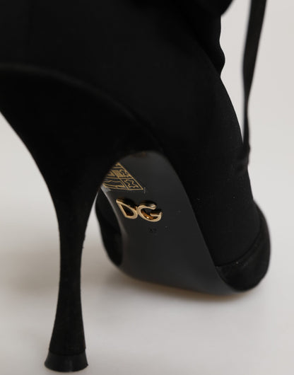 Dolce & Gabbana Black Stiletto Heels Lace Up Boots