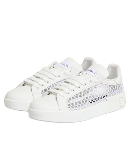 Dolce & Gabbana White Mesh Inserts Low Top Sneakers
