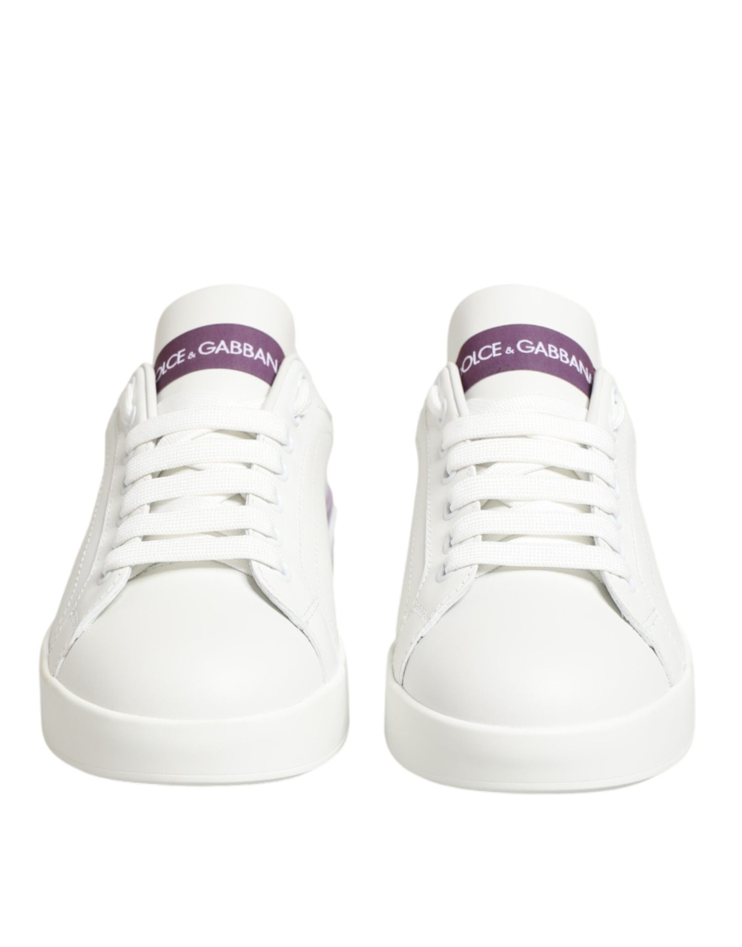 Dolce & Gabbana White Purple Leather Casual Sneakers
