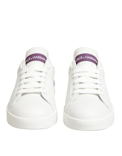 Dolce & Gabbana White Purple Leather Casual Sneakers
