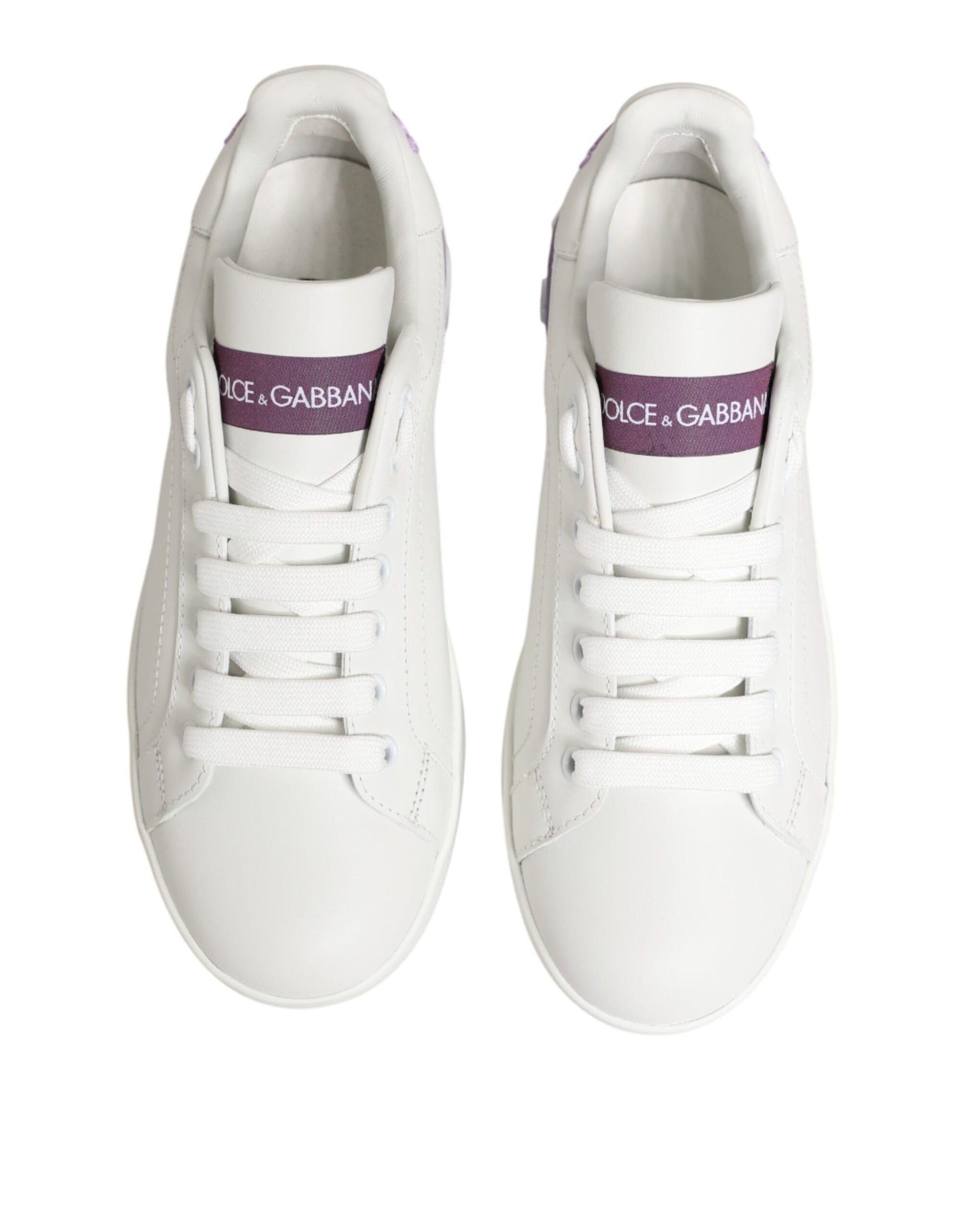 Dolce & Gabbana White Purple Leather Casual Sneakers