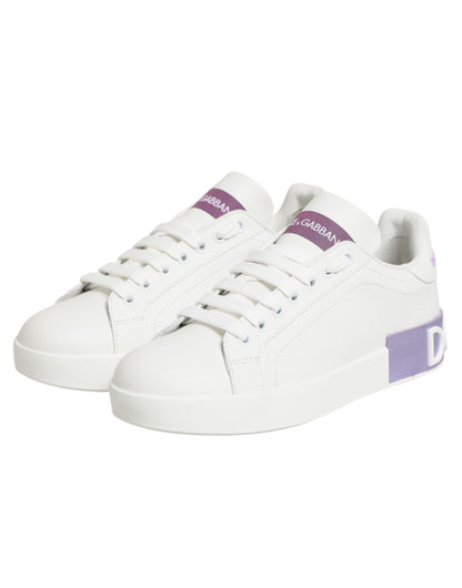 Dolce & Gabbana White Purple Leather Casual Sneakers
