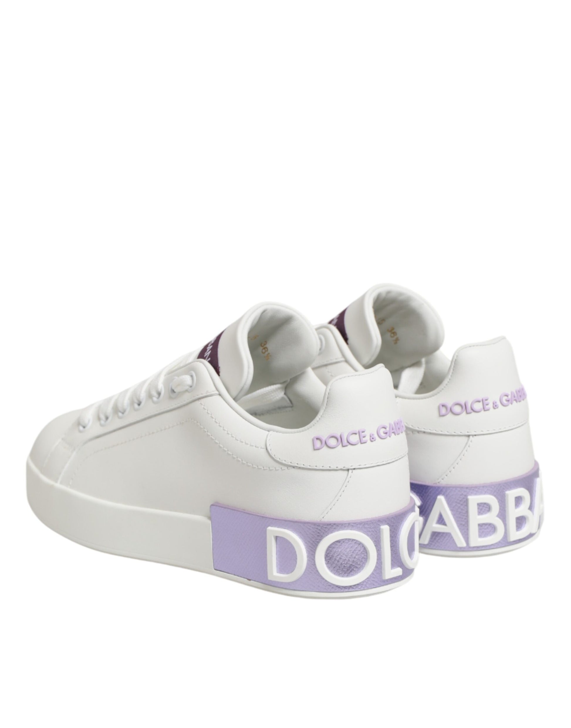 Dolce & Gabbana White Purple Leather Casual Sneakers