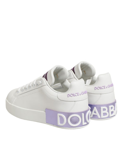 Dolce & Gabbana White Purple Leather Casual Sneakers