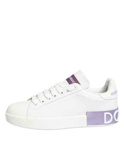 Dolce & Gabbana White Purple Leather Casual Sneakers