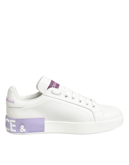 Dolce & Gabbana White Purple Leather Casual Sneakers