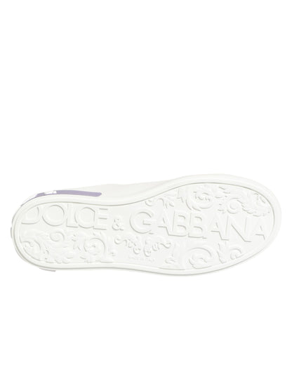 Dolce & Gabbana White Purple Leather Casual Sneakers