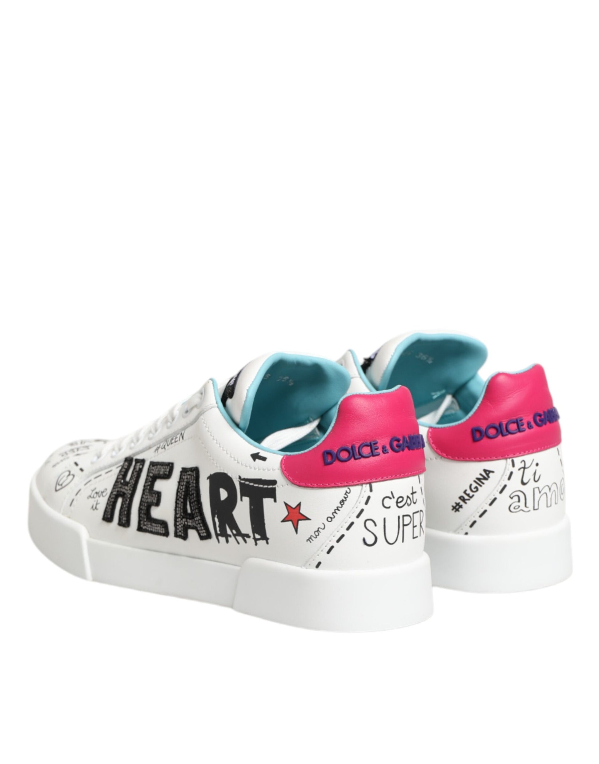 Dolce & Gabbana White Leather Graffiti Low Top Sneakers