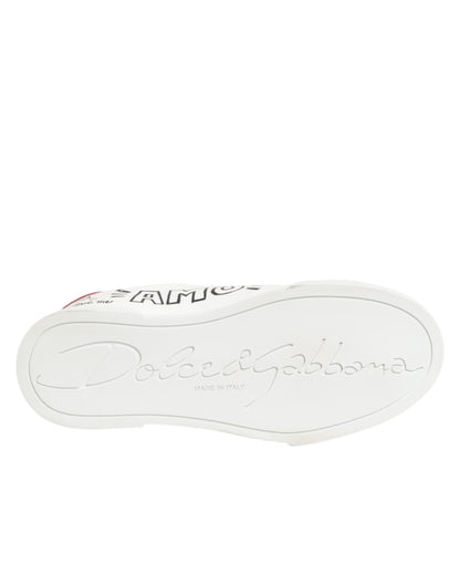 Dolce & Gabbana White Leather Graffiti Low Top Sneakers