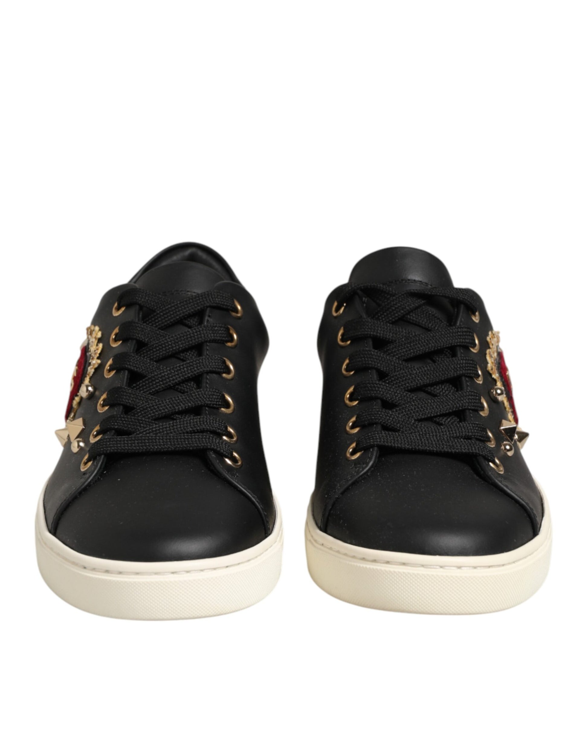Dolce & Gabbana Black Leather Sacred Heart Sneakers