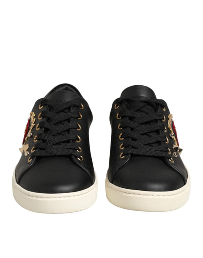 Dolce & Gabbana Black Leather Sacred Heart Sneakers