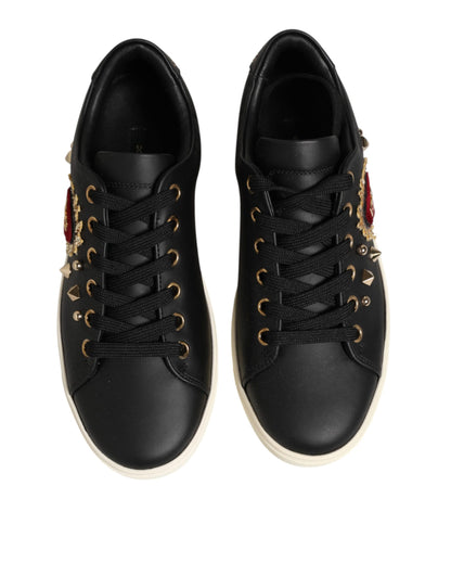 Dolce & Gabbana Black Leather Sacred Heart Sneakers