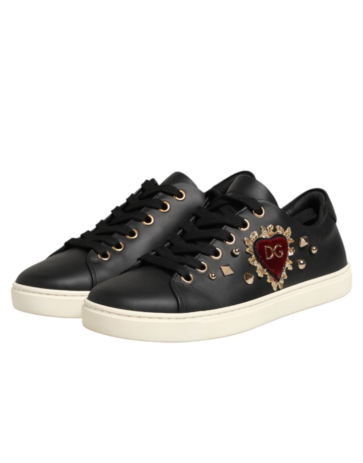 Dolce & Gabbana Black Leather Sacred Heart Sneakers