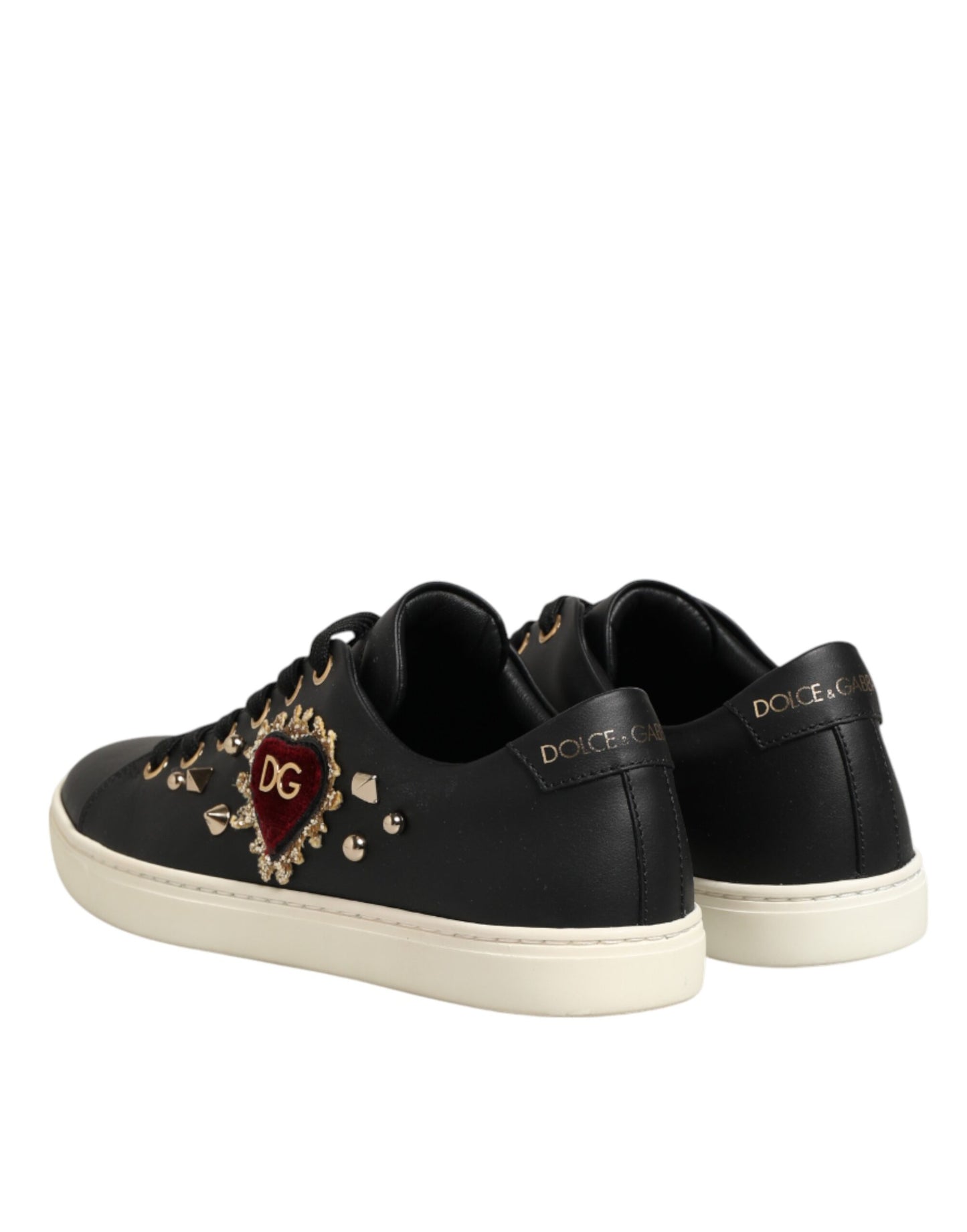 Dolce & Gabbana Black Leather Sacred Heart Sneakers