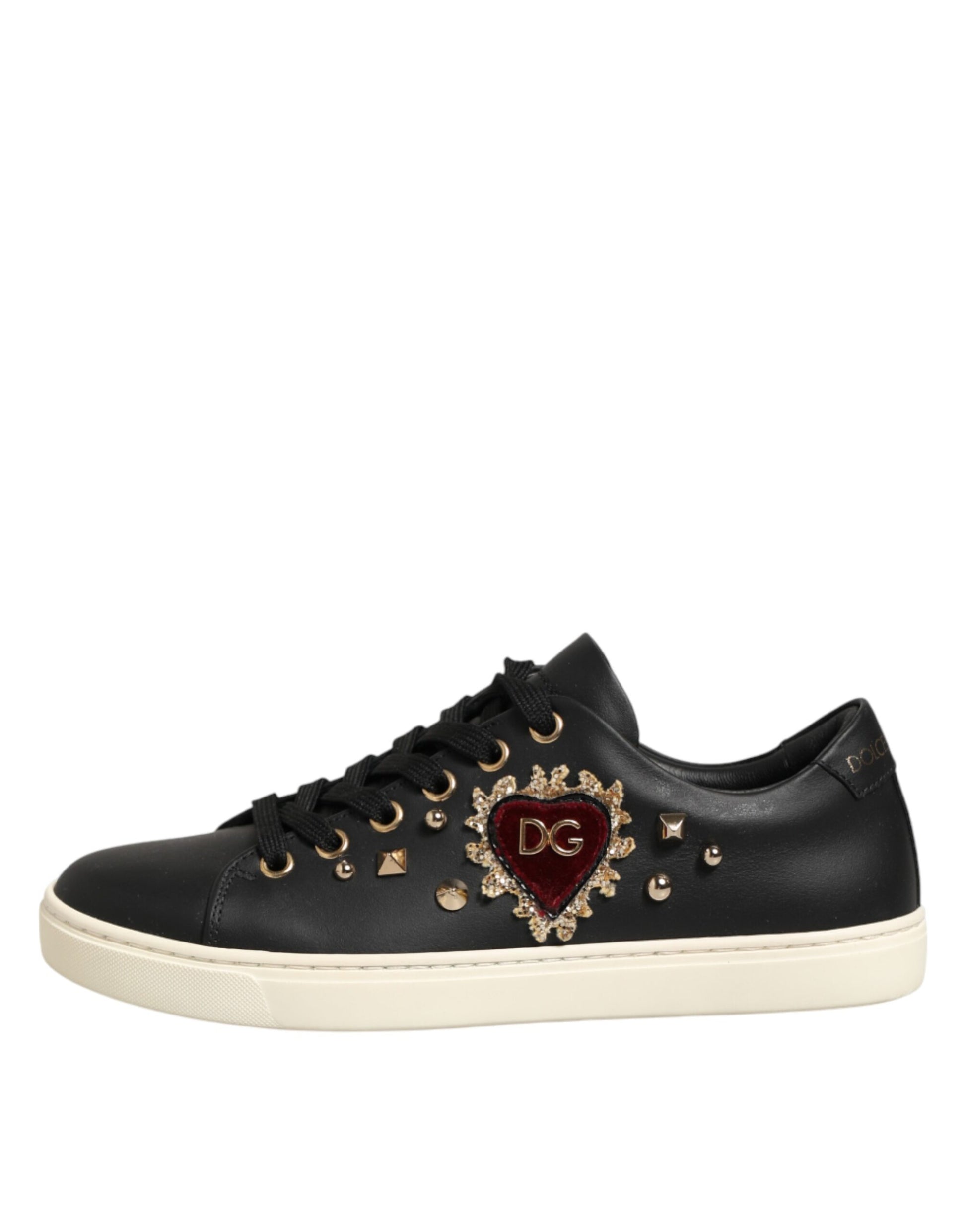 Dolce & Gabbana Black Leather Sacred Heart Sneakers