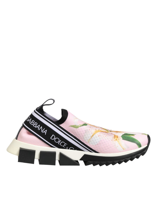 Dolce & Gabbana Pink Floral Sorrento Low Top Sneakers