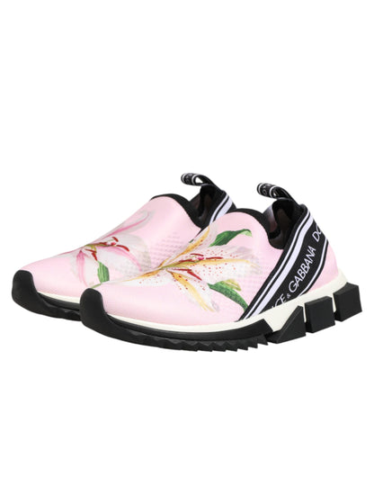 Dolce & Gabbana Pink Floral Sorrento Low Top Sneakers