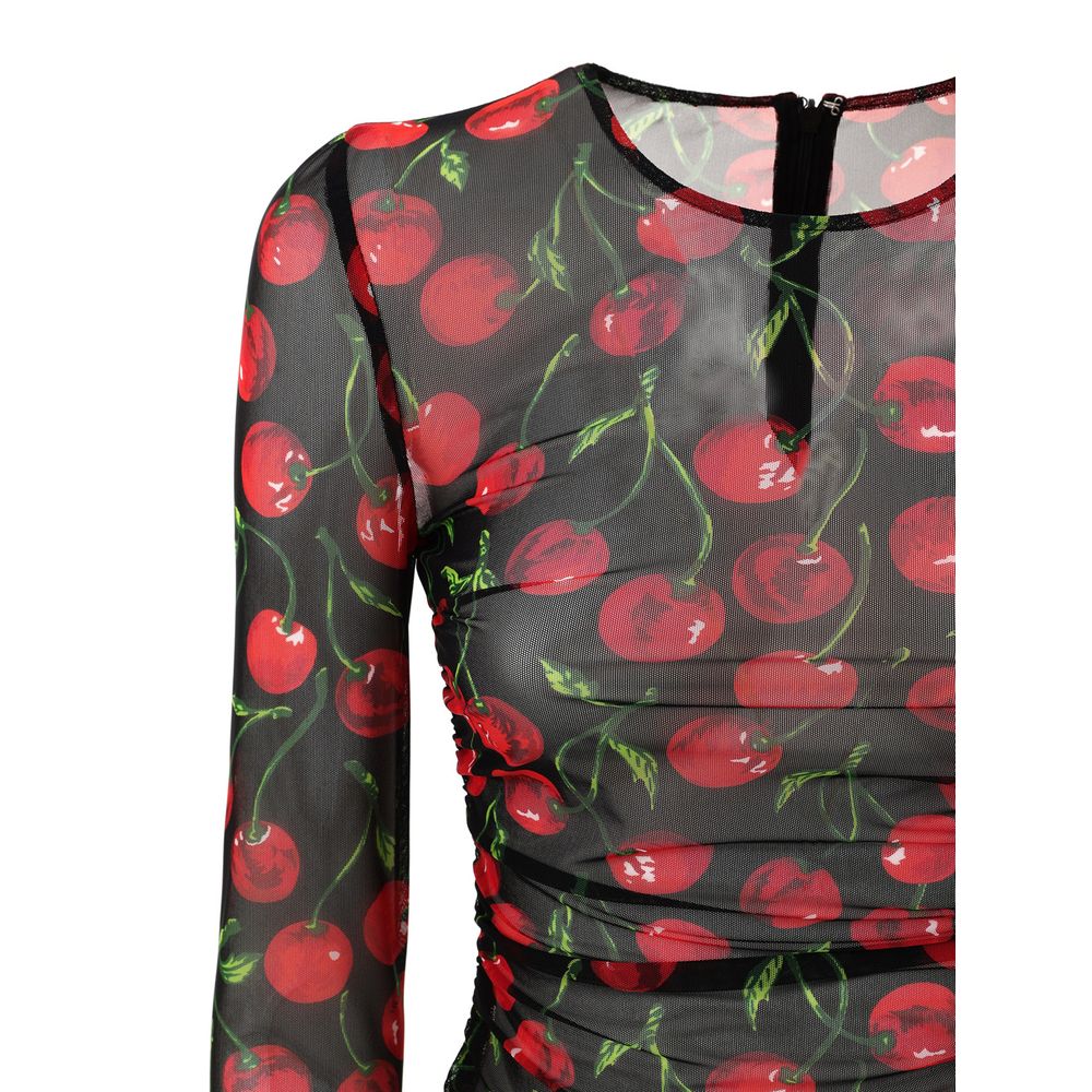 Dolce & Gabbana Cherry Print Black & Red Sheer Top