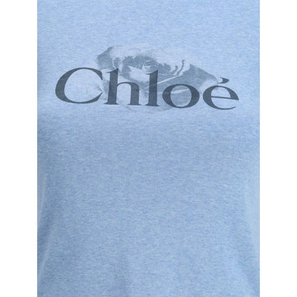 Chloé Printed Logo T-Shirt in Light Blue