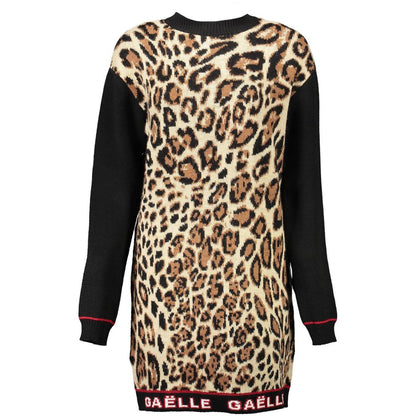 Gaelle Paris Leopard Wool Women's Long Sleeved Dress