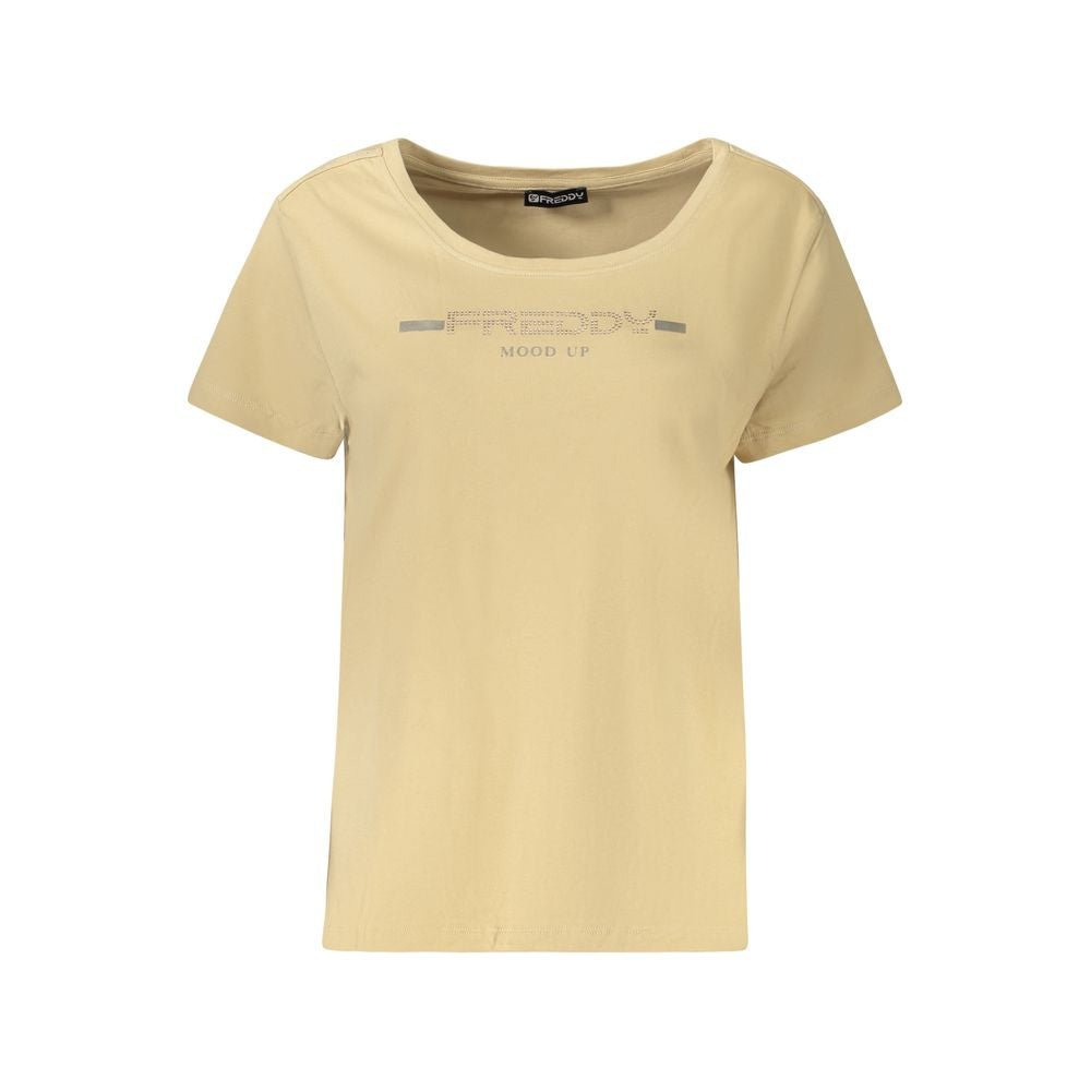 Freddy Beige Cotton T-Shirt with Rhinestone Detail