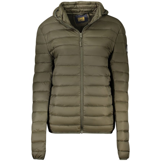 Cavalli Class Green Polyester Jacket with Removable Hood