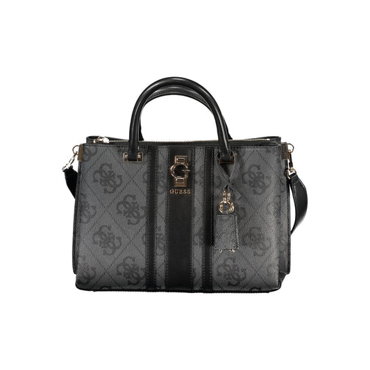 Guess Jeans Black Erenia Handbag – Faux Leather, Versatile Multi-Compartment Design