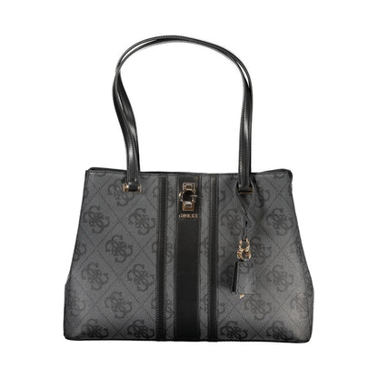 Guess Jeans Black Erenia Handbag – Faux Leather, Chic Multi-Compartment Design