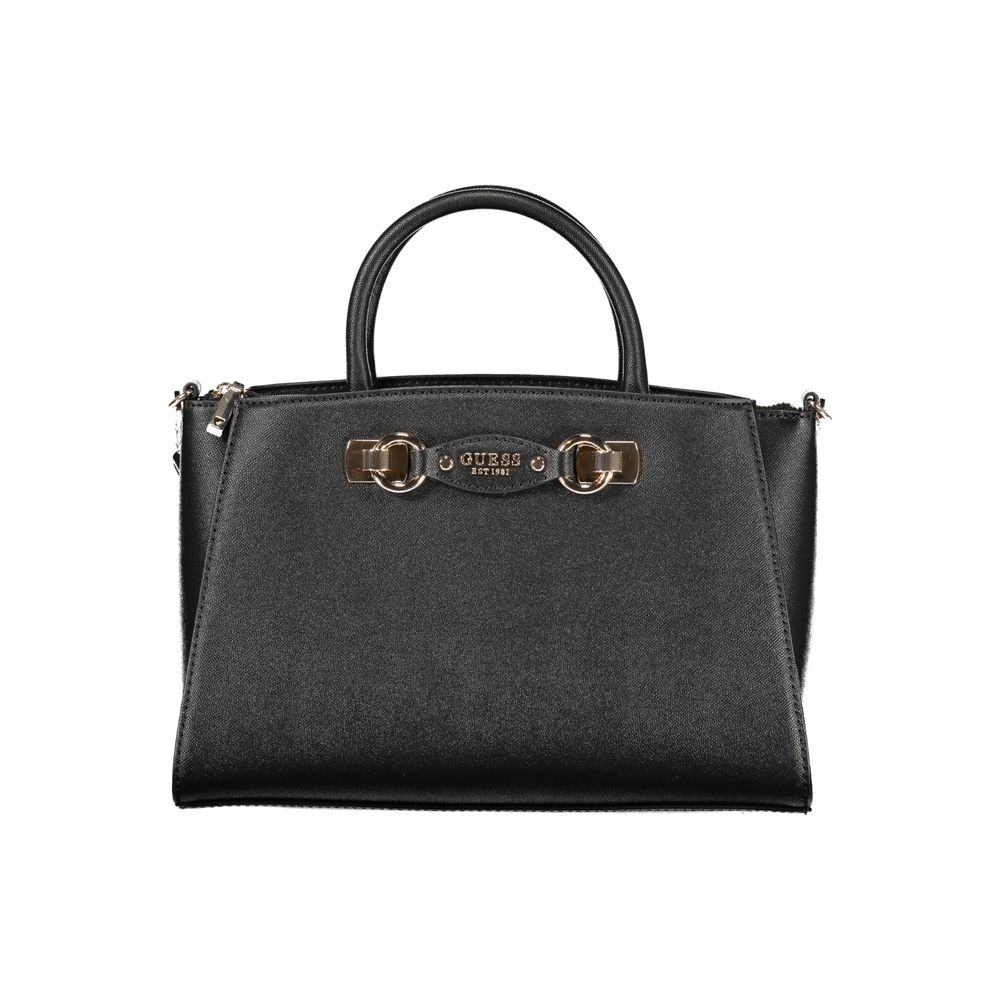 Guess Jeans Black Mimina Handbag – Faux Leather, Versatile Carryall Design