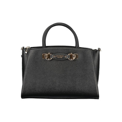 Guess Jeans Black Mimina Handbag – Faux Leather, Versatile Carryall Design