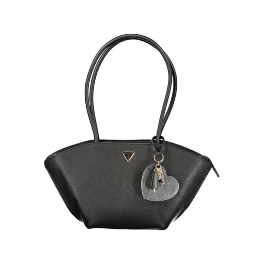 Guess Jeans Black Bolena Handbag – Faux Leather, Chic Multi-Compartment Design