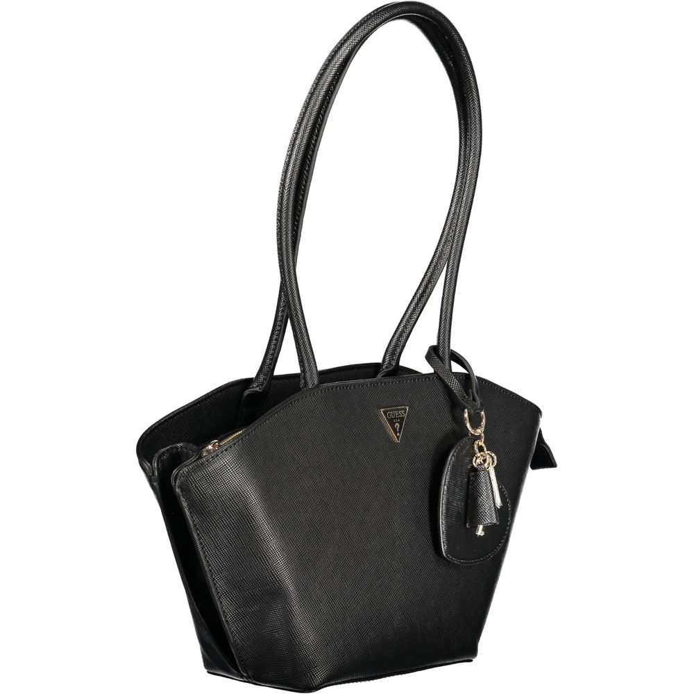 Guess Jeans Black Bolena Handbag – Faux Leather, Chic Multi-Compartment Design