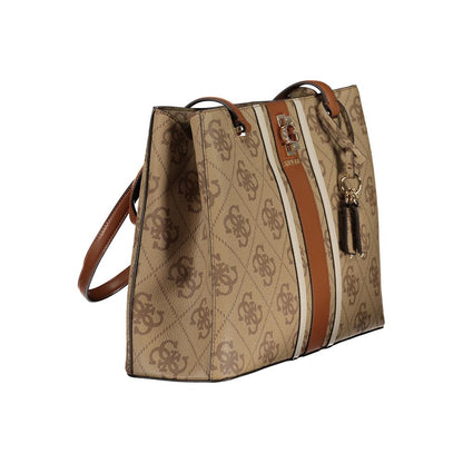 Guess Jeans Beige Erenia Bag – Faux Leather, Stylish Multi-Compartment Design