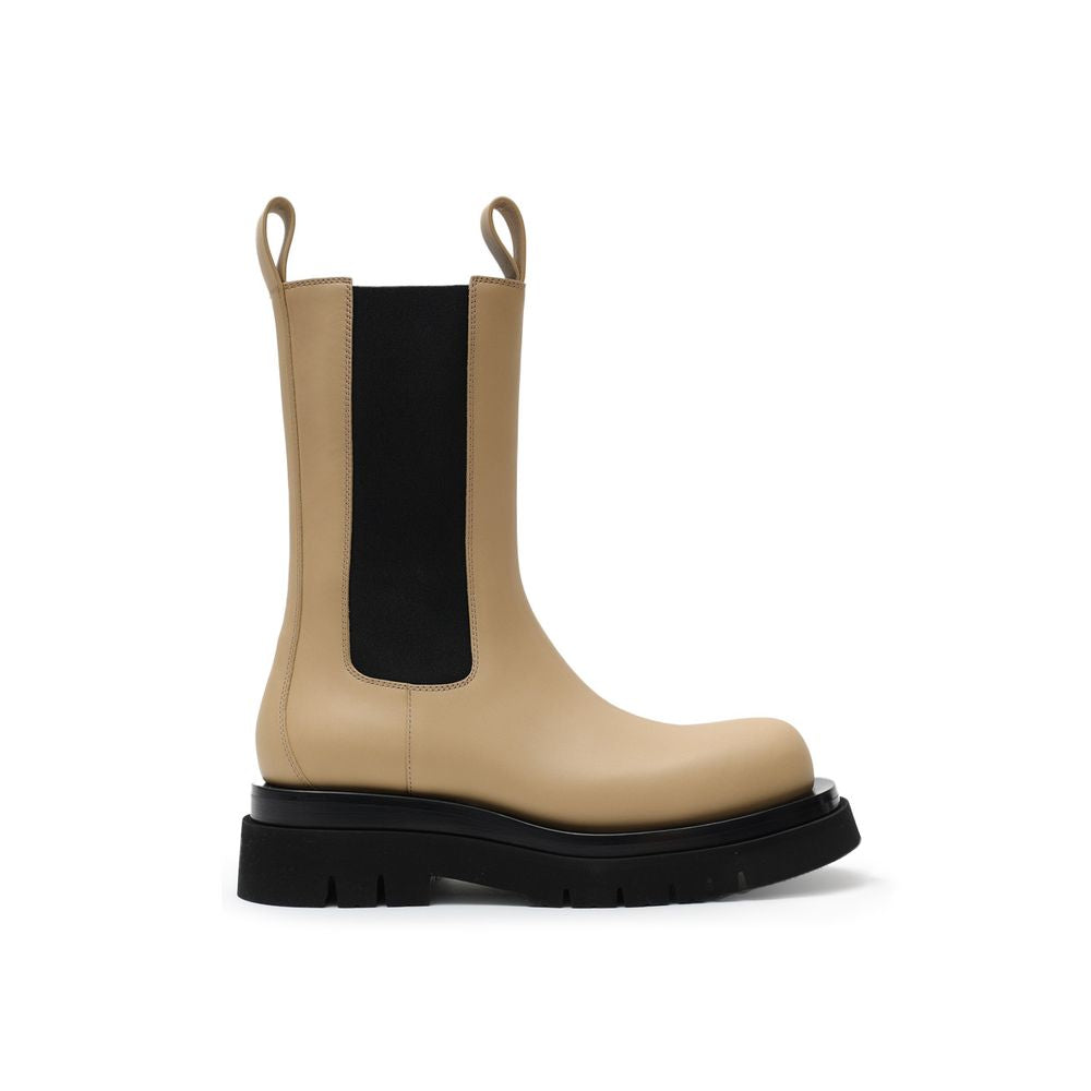 Bottega Veneta Beige & Black Leather Chelsea Flat Boots for Women