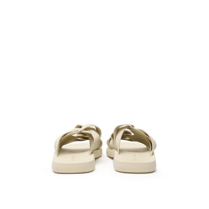 Bottega Veneta Beige Plat Mules Intreccio Elastic Slides