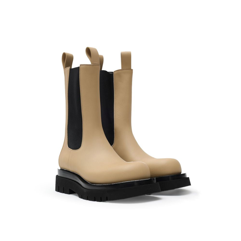 Bottega Veneta Beige & Black Leather Chelsea Flat Boots for Women