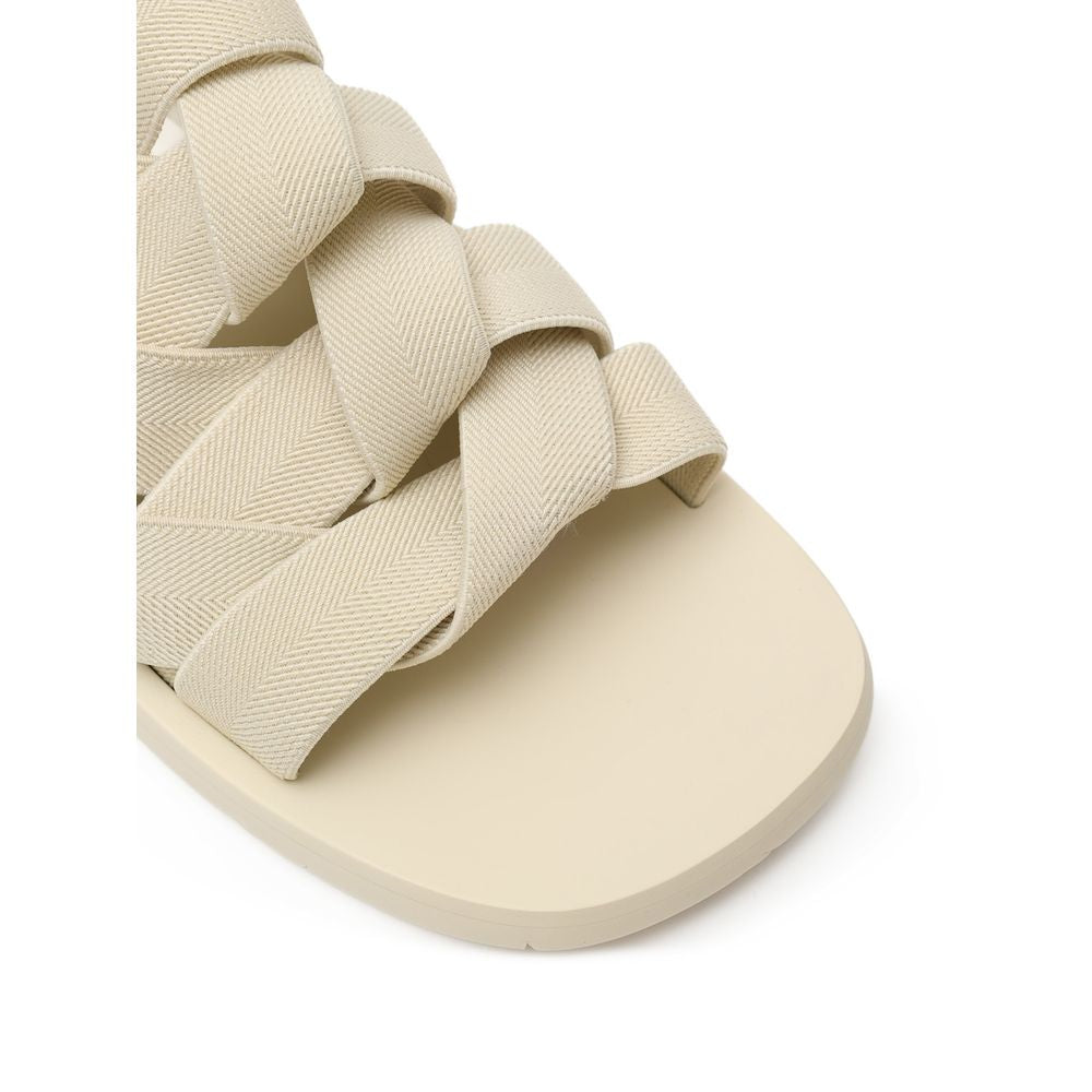 Bottega Veneta Beige Plat Mules Intreccio Elastic Slides