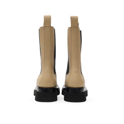 Bottega Veneta Beige & Black Leather Chelsea Flat Boots for Women