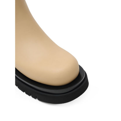 Bottega Veneta Beige & Black Leather Chelsea Flat Boots for Women