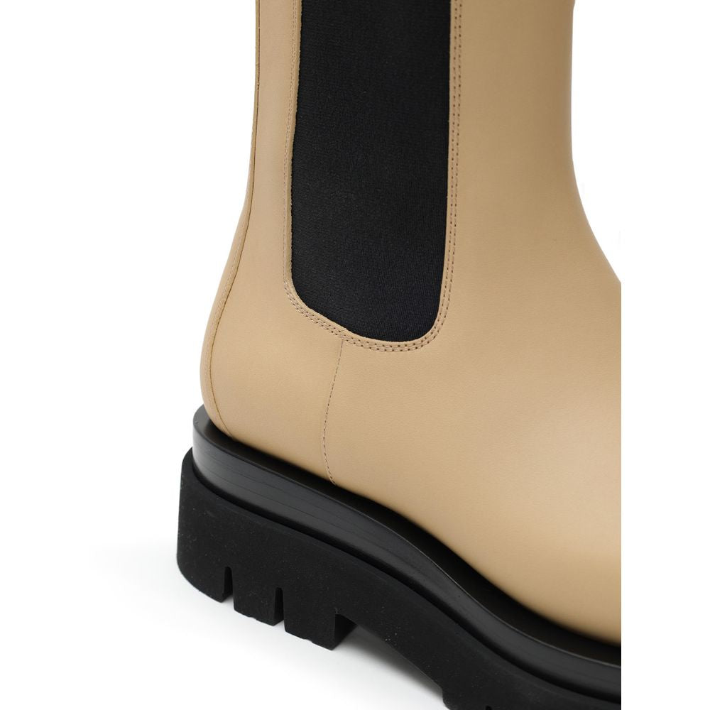 Bottega Veneta Beige & Black Leather Chelsea Flat Boots for Women