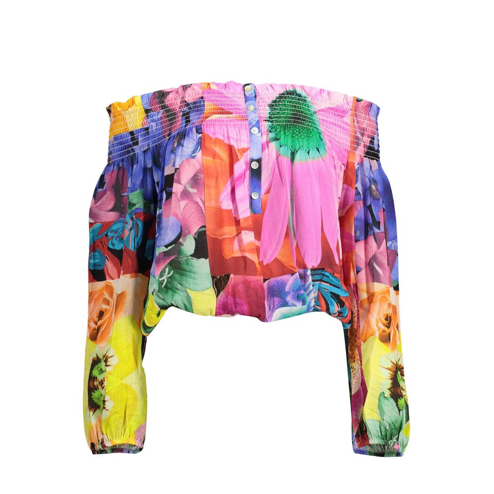 Desigual Long Sleeve Pink Viscose T-Shirt with Contrast Details