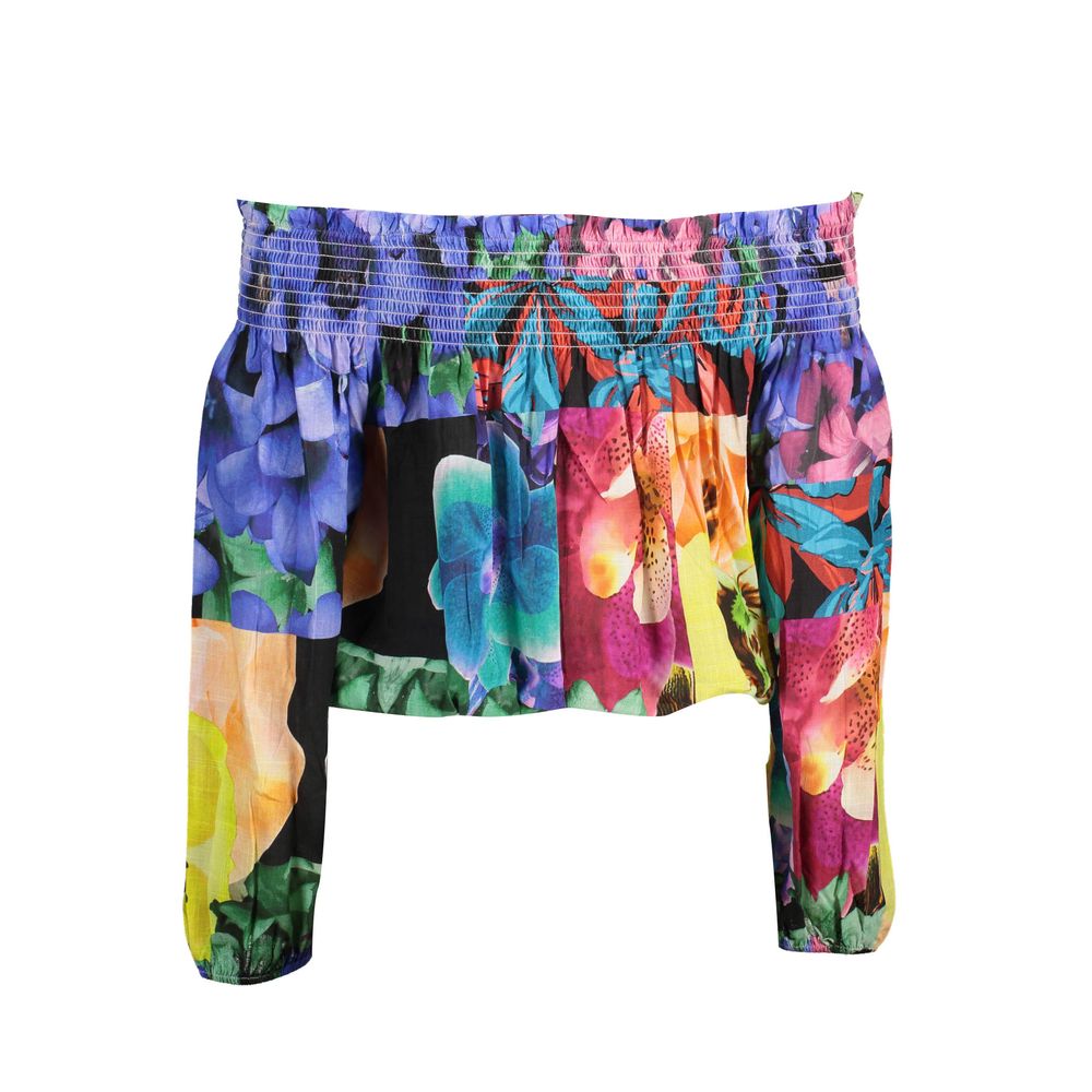 Desigual Long Sleeve Pink Viscose T-Shirt with Contrast Details